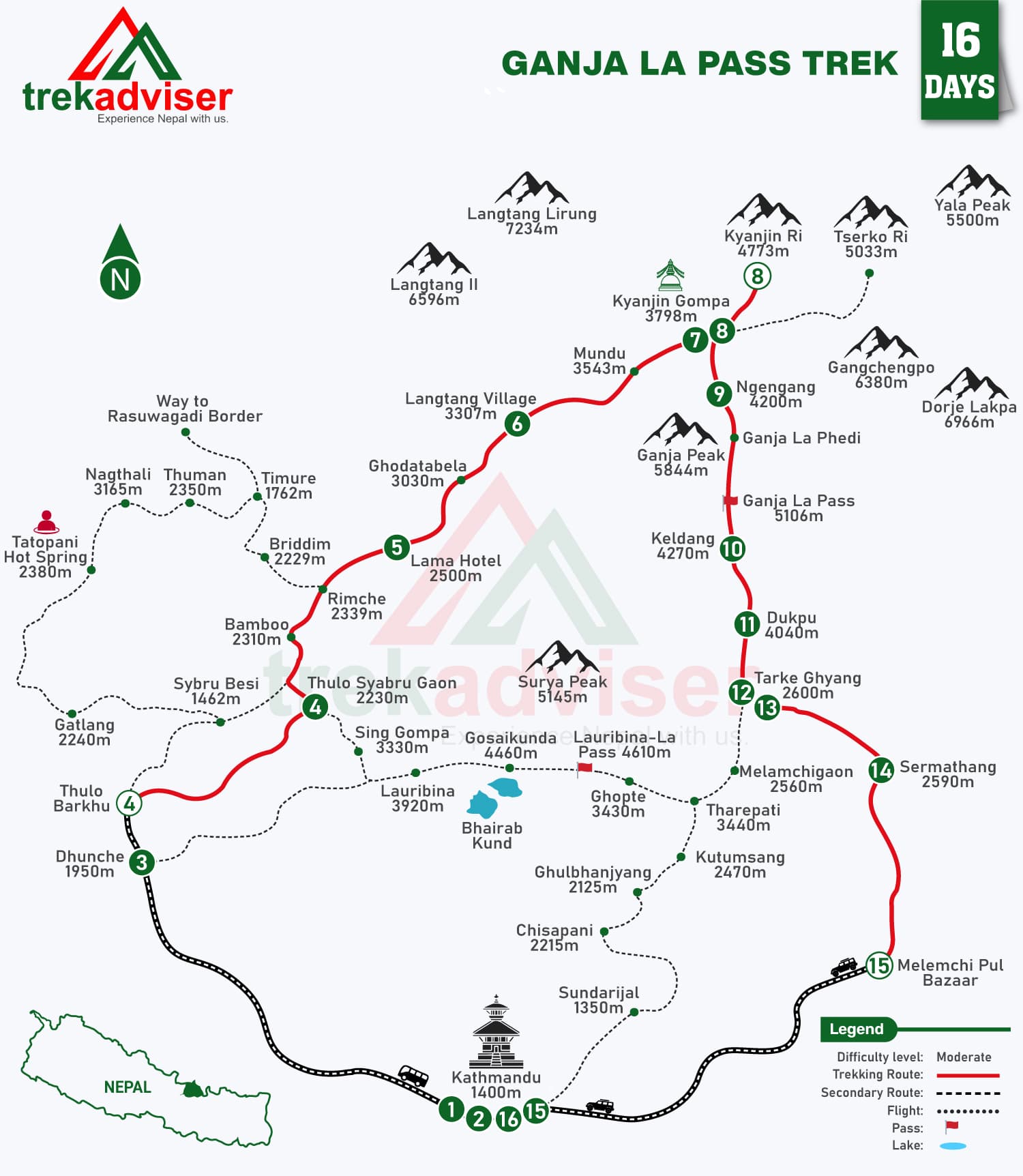 Ganja-La-Pass-Trek map