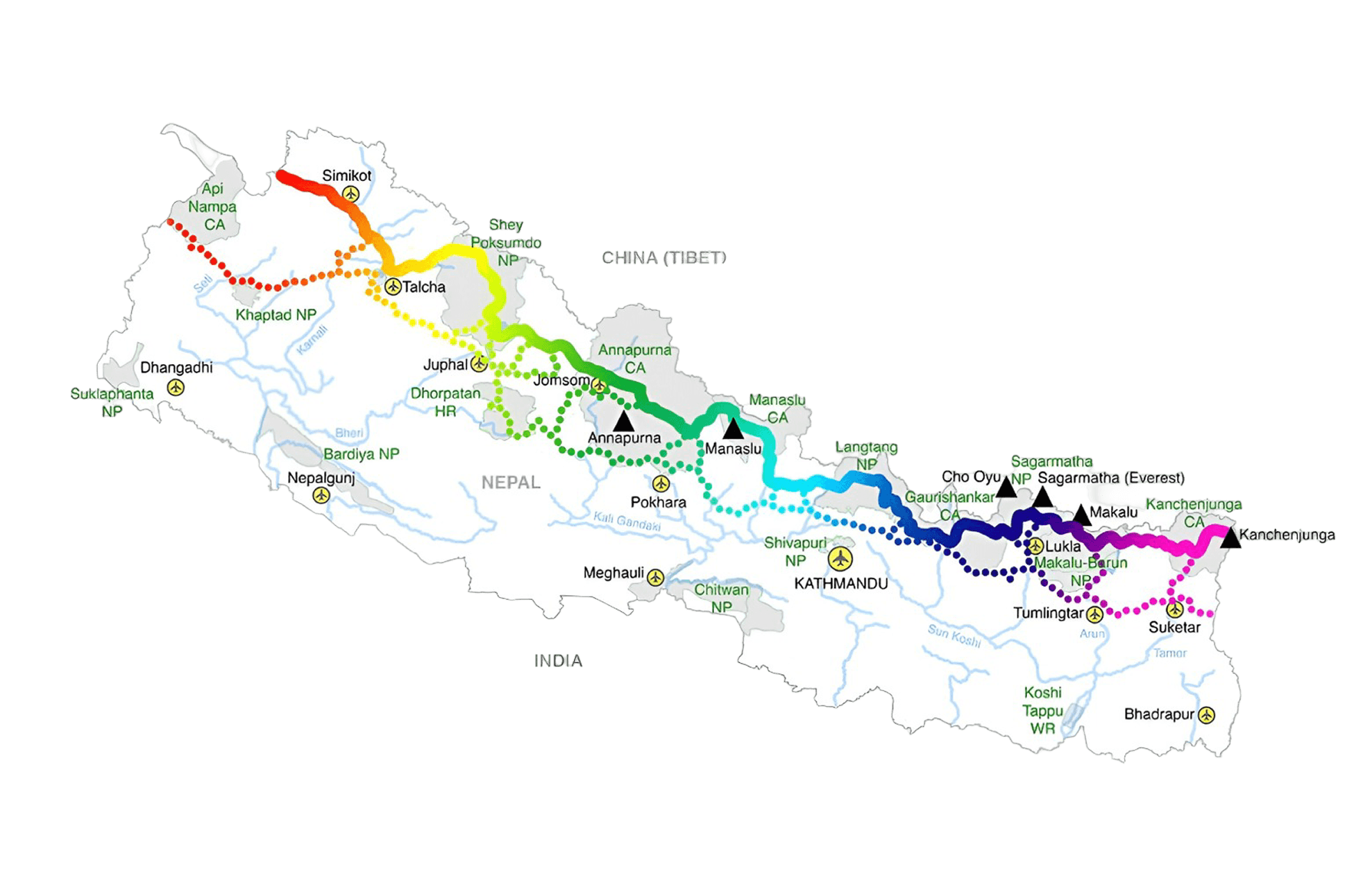 Nepal trekking routes map